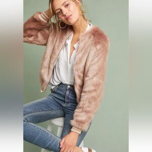 Mother Letterman Faux Fur Bomber EUC Size M